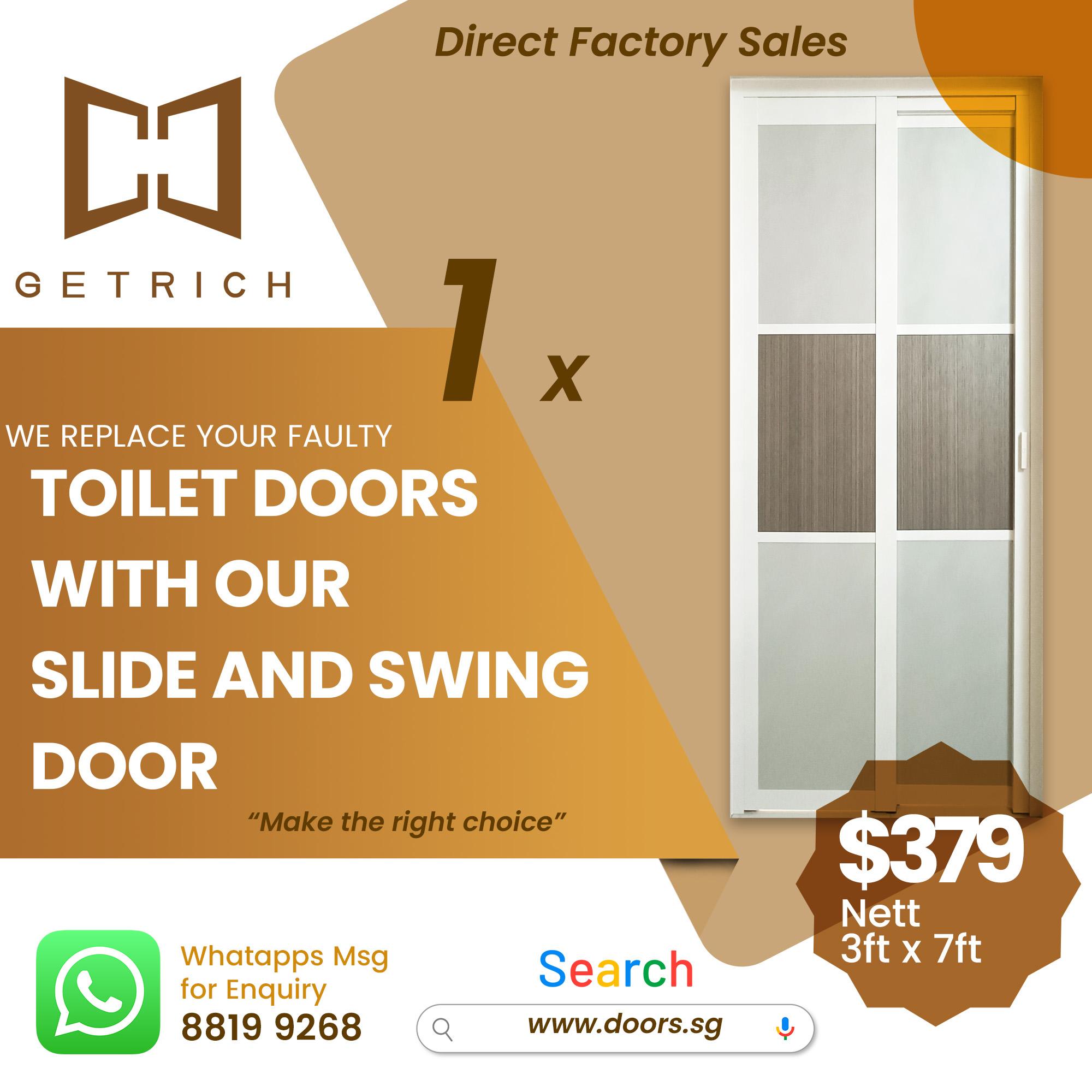 Slide & Swing Toilet Door Singapore | From $379 | Getrich