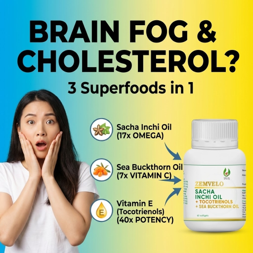 Zemvelo Sacha Inchi Oil 3-in-1 Softgels | Omega 3-6-9 + Vit E & C | Brain Fog, Cholesterol & Skin Glow | Halal (60 Softgels) - image 1
