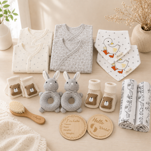 Angeliz Bear Friend Outing Baby Hamper Set 10 Pcs- Neutral ( For Twin) - image 2