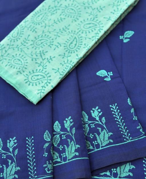 South Cotton Mix Embroidered Saree - image 2
