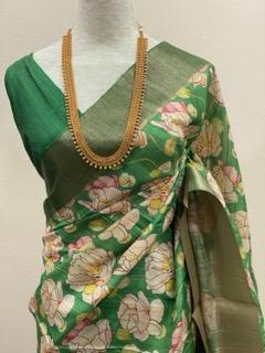 Green Semi Tussar (Floral) - image 1