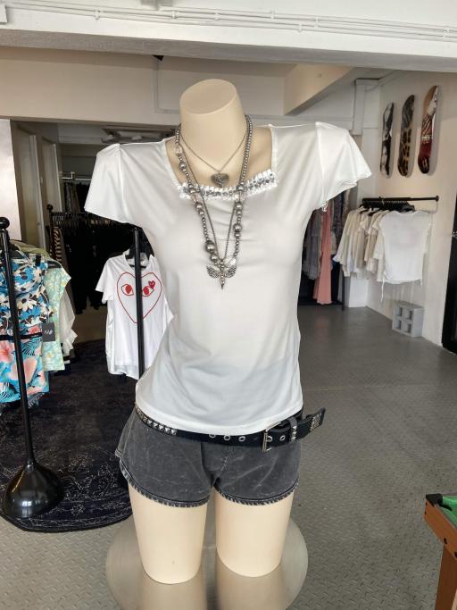 Early 00's Y2K White Bedazzle Top - image 1