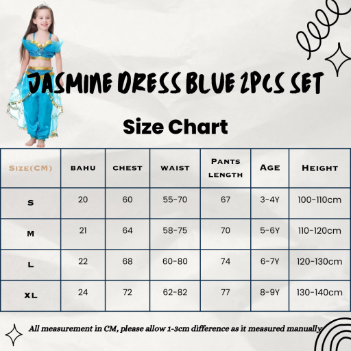 Princess Jasmine Kids Costumes Cosplay Blue - image 2