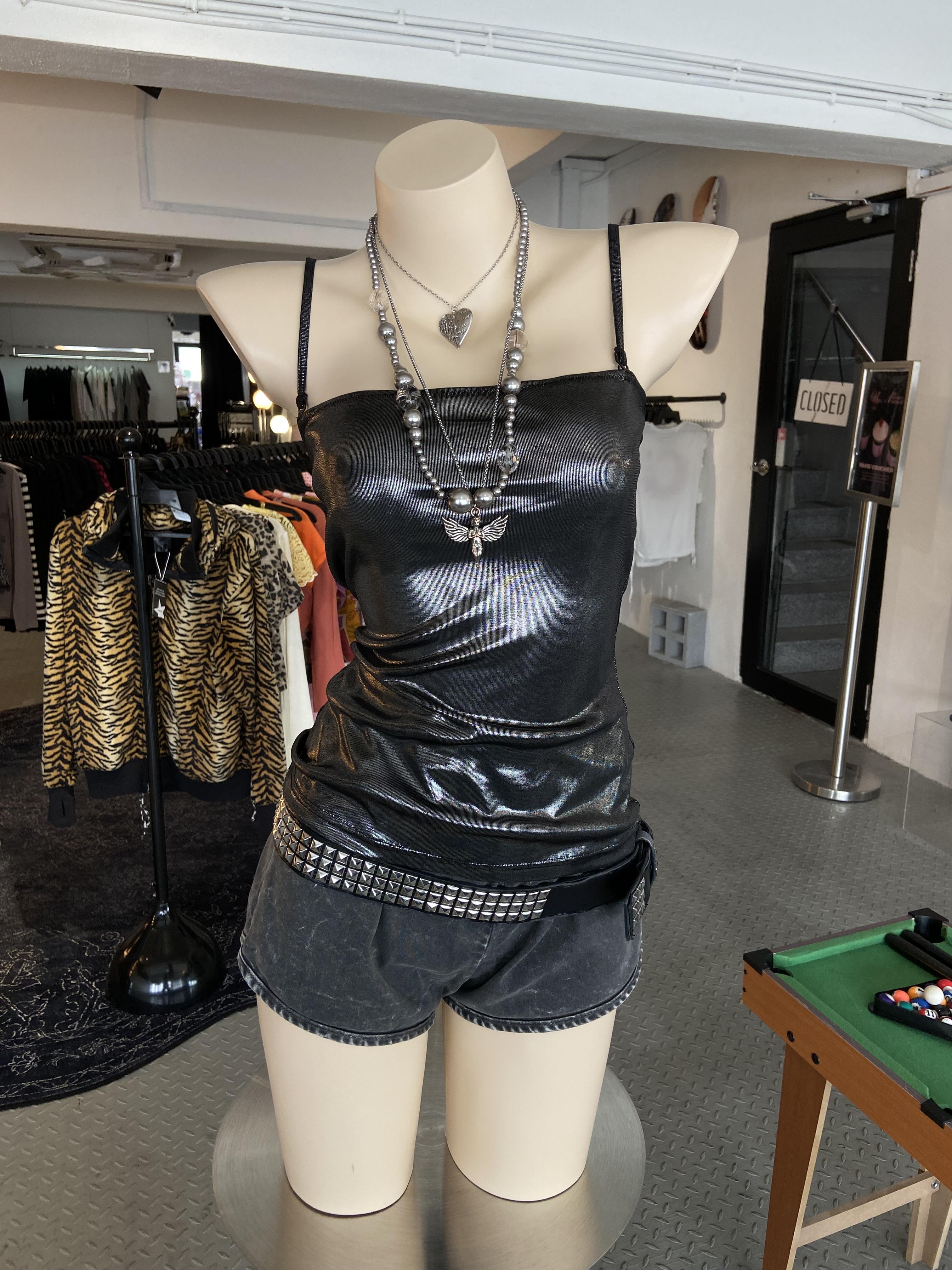 Early 00's Y2K Metallic Silver Cami Top by Michel Klein, Japan
