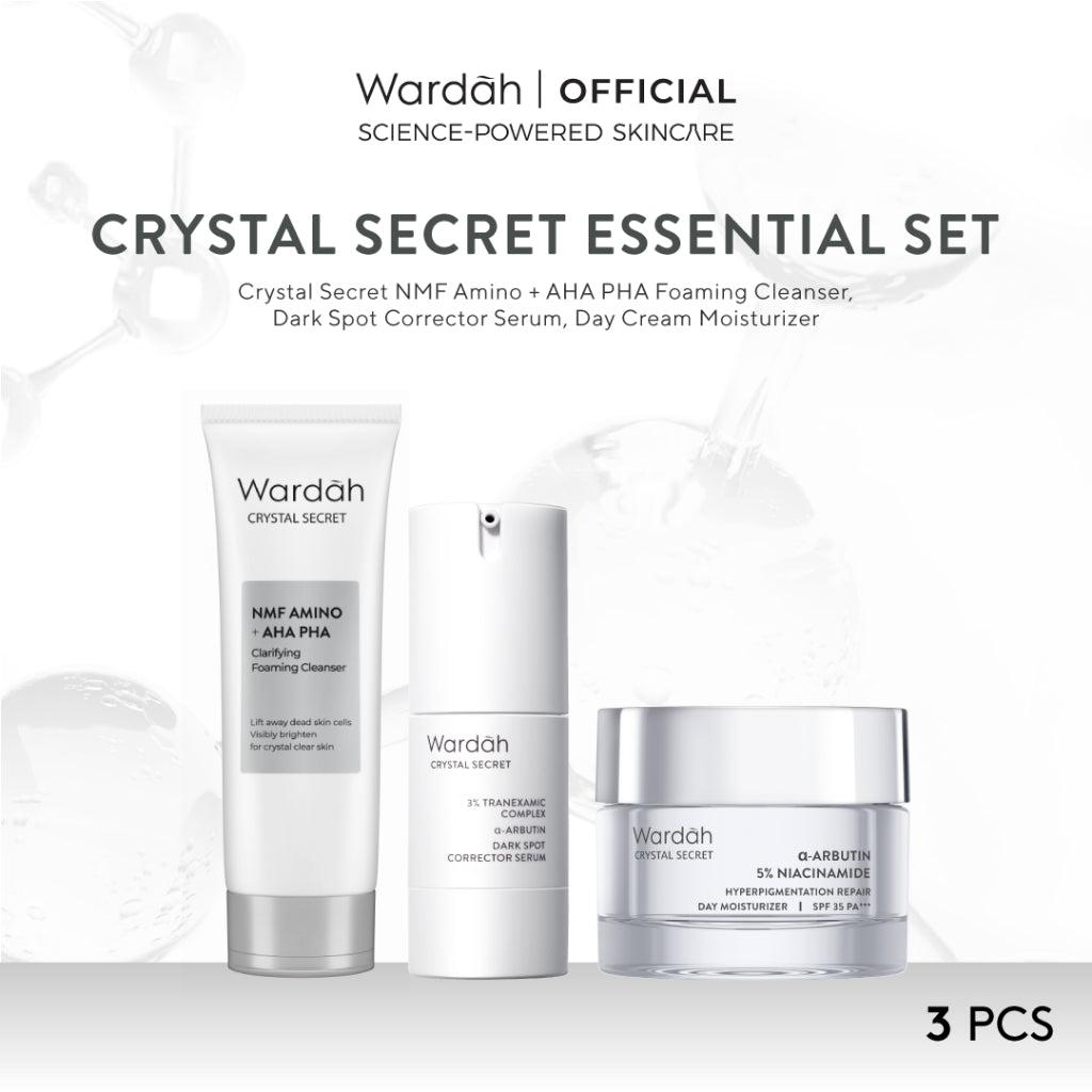 WARDAH Crystal Secret Essential Package (Cleanser 100 ml, Serum 20 ml, Day Cream 30 g) - Rangkaian Skincare Untuk Mencerahkan d…
