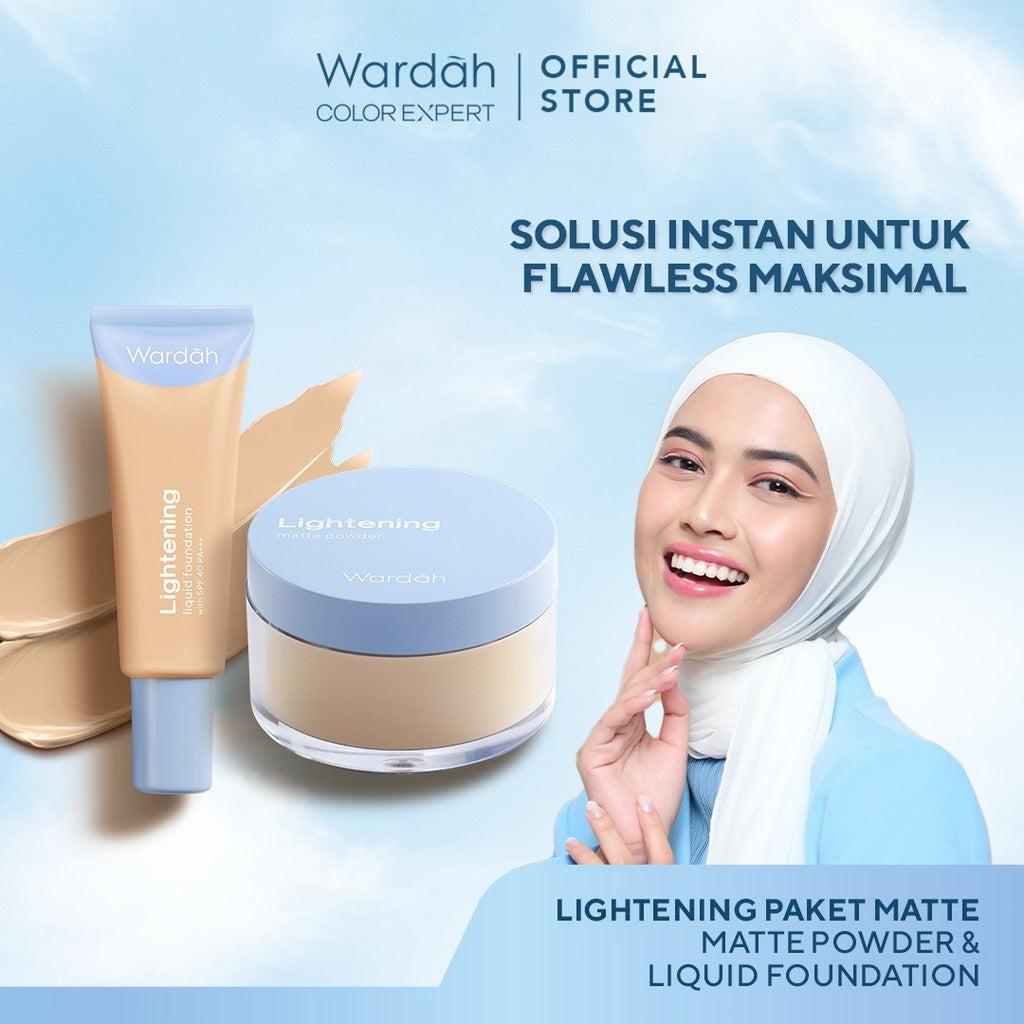 [BUNDLE] Wardah Paket Lightening Paket Matte Powder 02 20 g Liquid Foundation 02 25 ml Mencerahkan dan Meratakan Warna Kulit Un…