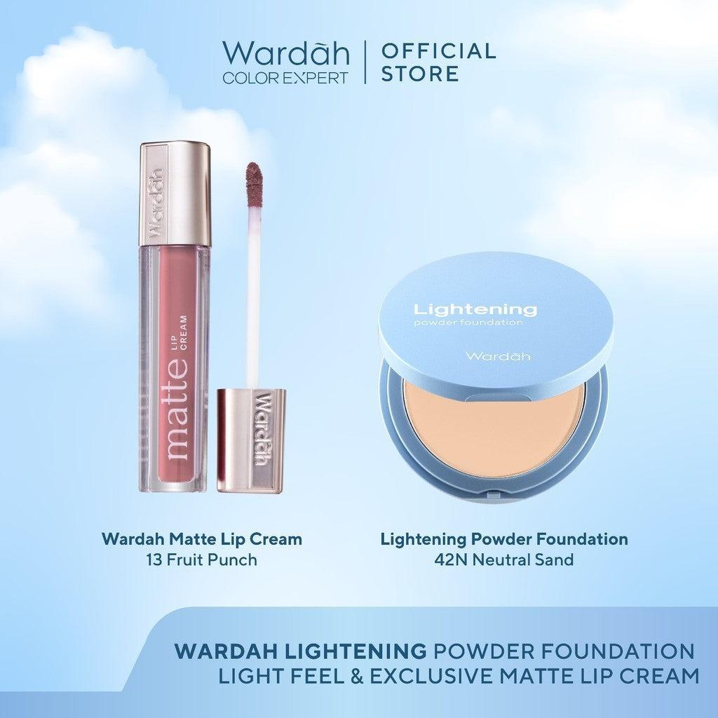 [BUNDLE] WARDAH Paket Exclusive Two Way Cake Lightening Powder Foundation Light Feel Flawless 12 g x Exclusive Matte Lip Cream…