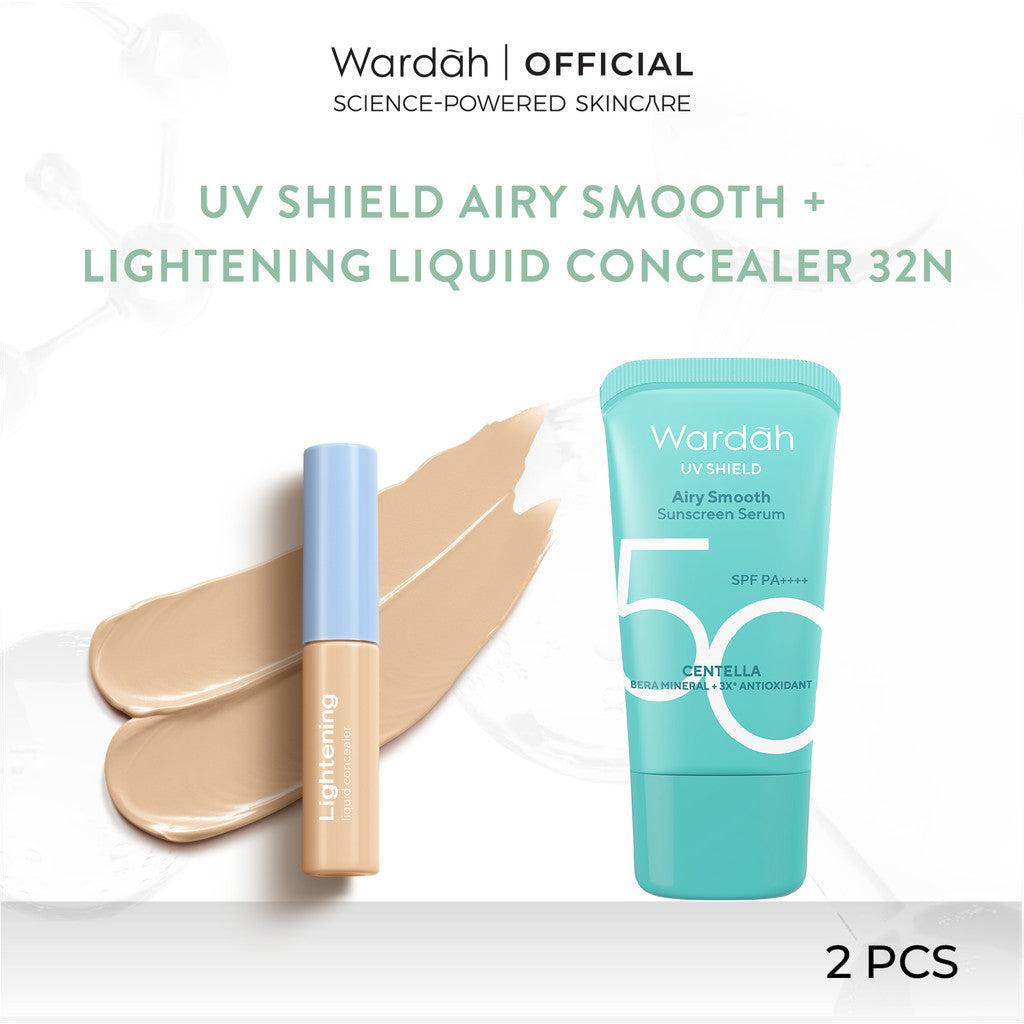 Wardah Paket UV Shield Airy Smooth Sunscreen Serum SPF 50 PA++++ 25 ml + Lightening Liquid Concealer 6 g - Base Make Up - Wajah