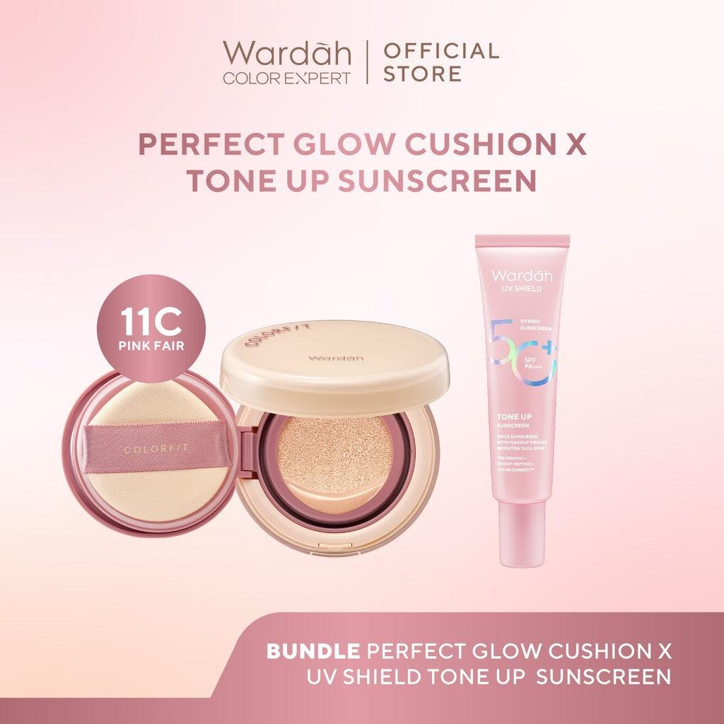 WARDAH Paket UV Shield Tone Up Sunscreen SPF 50+ PA+++ 30 ml + Colorfit Perfect Glow Cushion 15 g - Colorfit 5D Blur Cloud Cush…