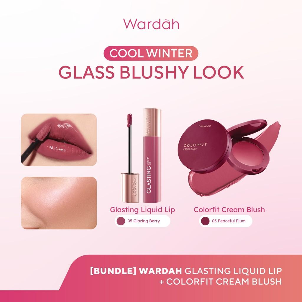 [BUNDLE] WARDAH Cool Winter: Glass Blushy Look! Glasting Liquid Lip + Colorfit Cream Blush - Hi-Pigmented Glass Color, Ringan,…
