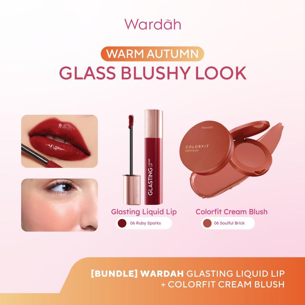 [BUNDLE] WARDAH Warm Autumn: Glass Blushy Look! Glasting Liquid Lip + Colorfit Cream Blush - Hi-Pigmented Glass Color, Ringan,…