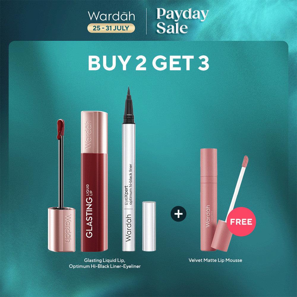 [BUNDLE HEMAT] Wardah Paket EyeXpert Optium Hi-Black Eyeliner + Glasting Lip FREE Lip Mousse - Eyeliner Waterproof - Maskara -…