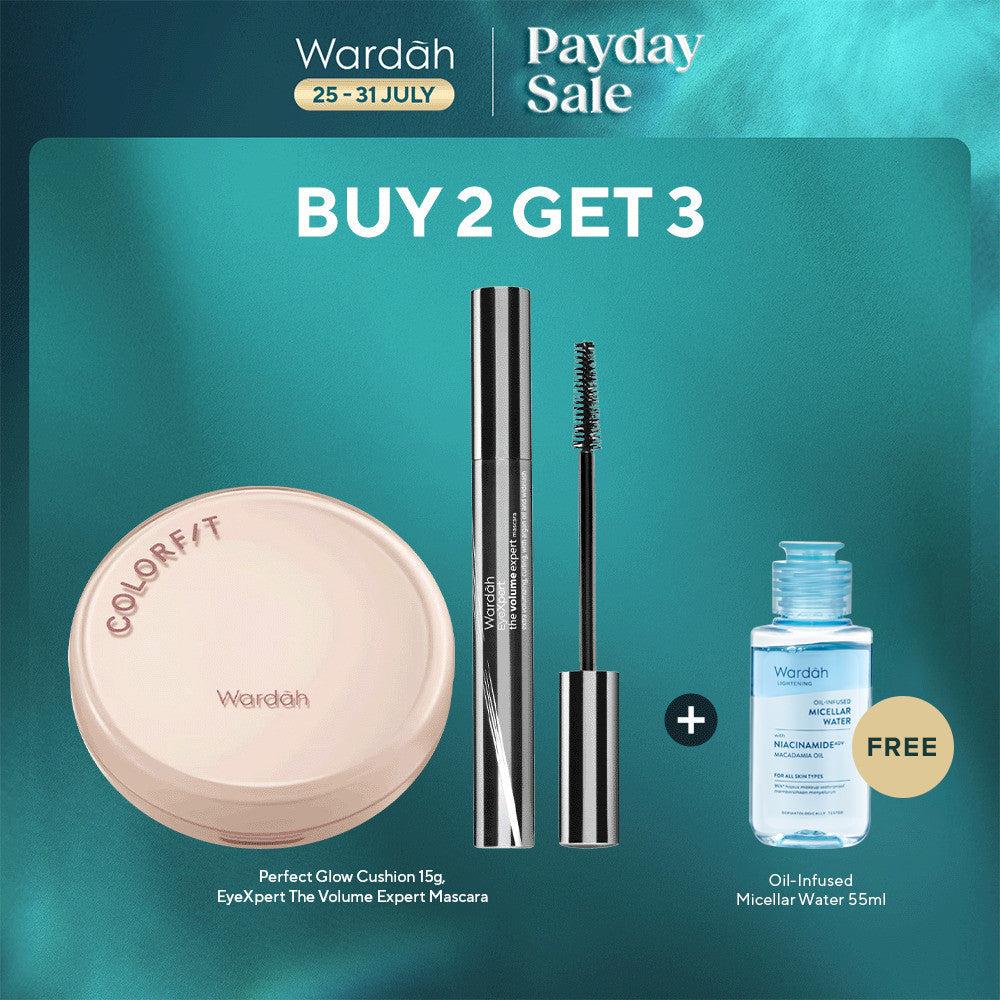 [BUNDLE HEMAT] Wardah Paket EyeXpert The Volume Expert Mascara + Perfect Glow Cushion FREE Micellar Water 55ml - Mascara Waterp…
