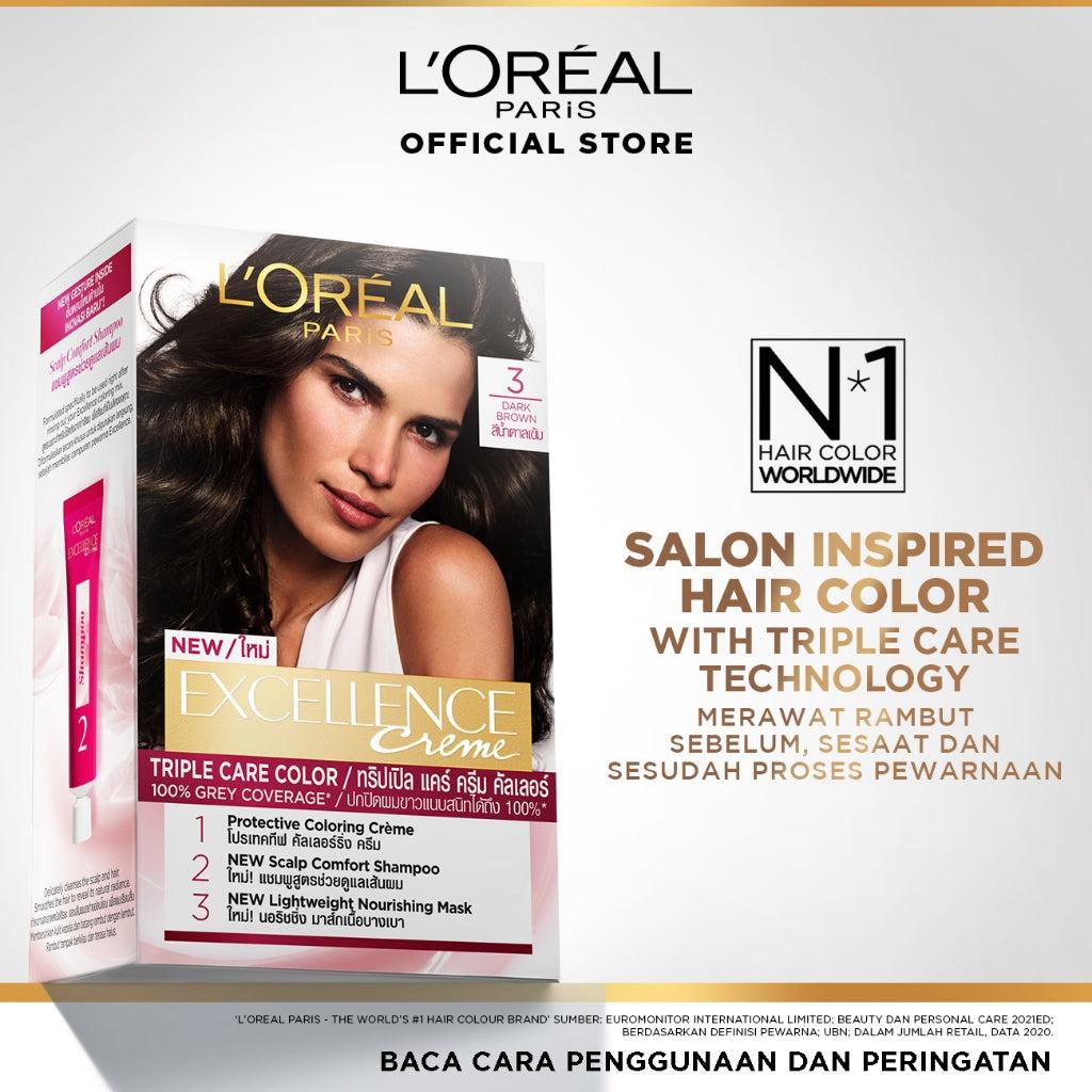 L'Oreal Paris Excellence Creme Triple Care Hair Color | (Cat / Pewarna Rambut Permanen) | Single Pack Hair Color