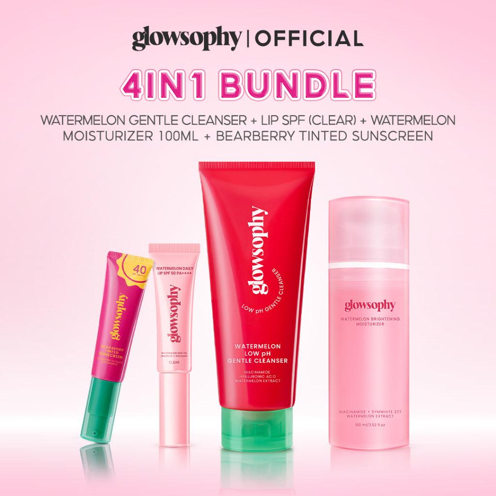 Glowsophy Bundle 4in1 Radiant Refresh Set Watermelon Low ph Cleanser +Watermelon Moist 100ml + Lip SPF + Bearberry Tinted Sunsc…