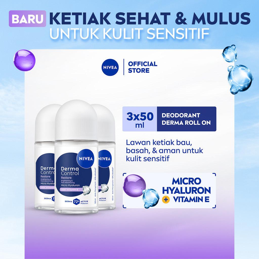 (PAKET HEMAT ISI 3) NIVEA Deodorant Roll On Derma Control Restore 50ml - Deodoran wanita skin barrier memperbaiki kulit ketiak…