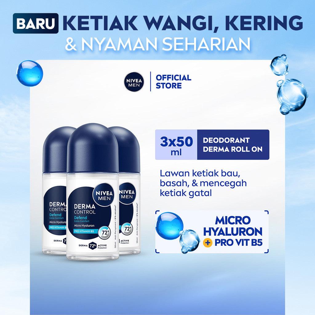 (PAKET HEMAT ISI 3) NIVEA MEN Deodorant Roll On Derma Control Defend 50ml - Deodoran pria skin barrier kulit ketiak sensitif me…