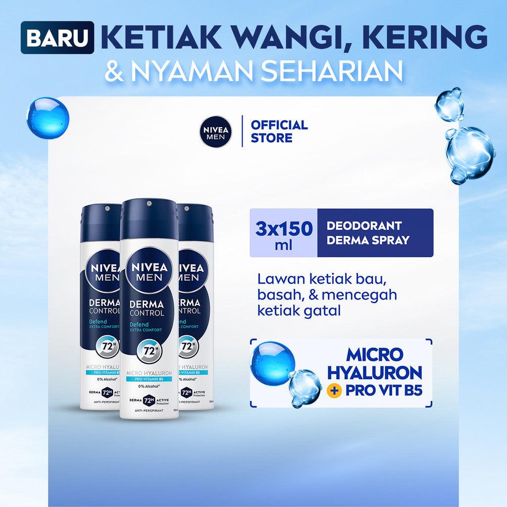 (PAKET HEMAT ISI 3) NIVEA MEN Deodorant Spray Derma Control Defend 150ml - Deodoran semprot pria skin barrier kulit ketiak sens…