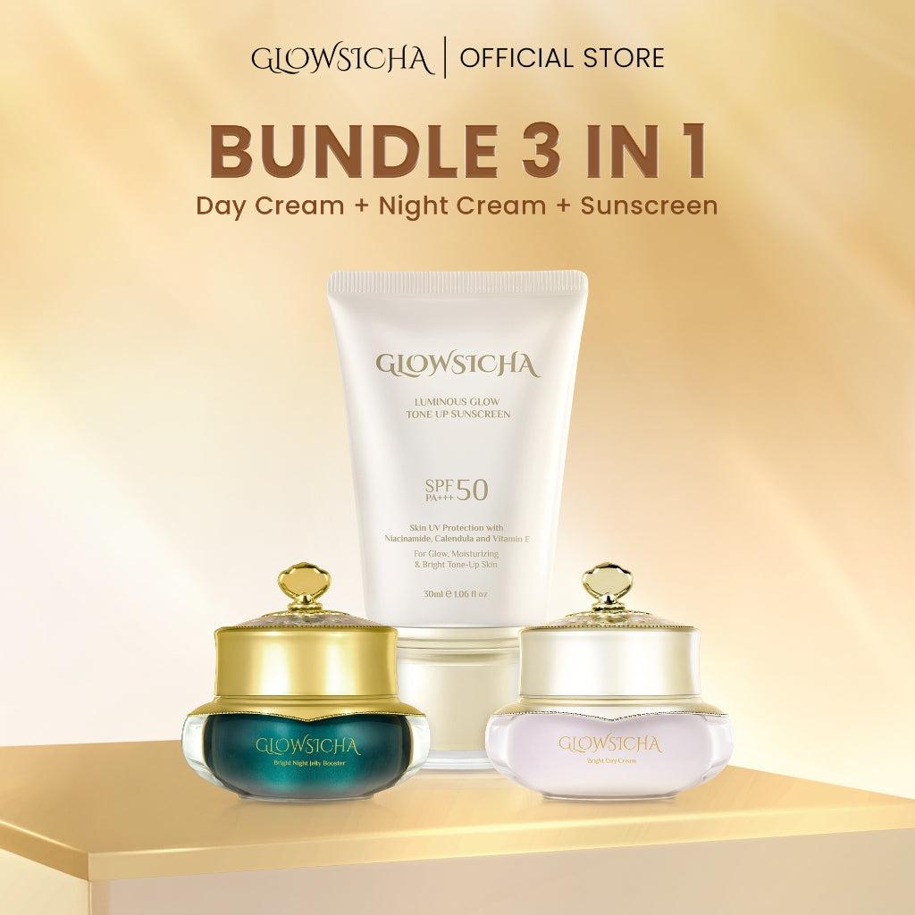 Glowsicha Bundle 3pcs Day Cream - Krim Siang Cerah Glowing Niacinamide Pearl Extract Skincare Harian Mencerahkan Krim Wajah Pag…
