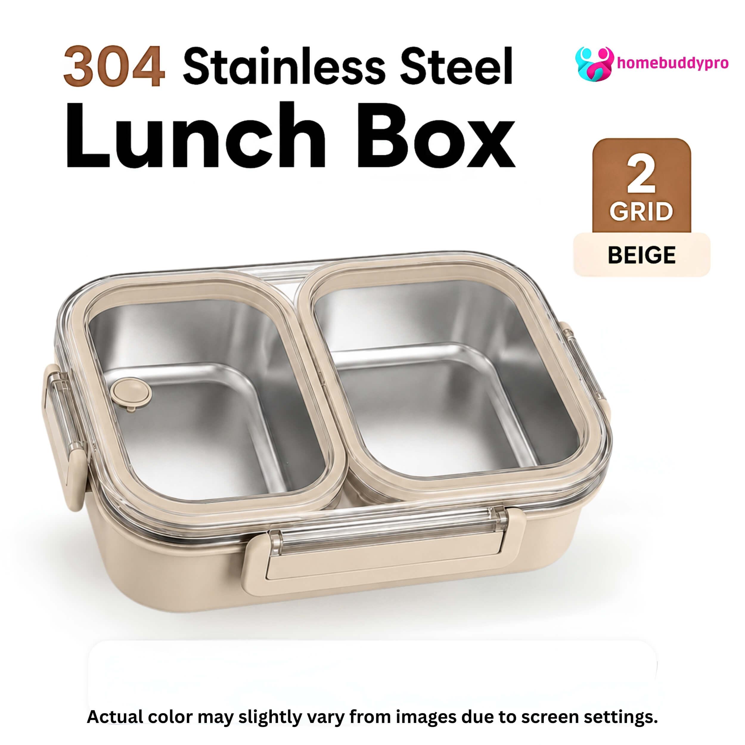 HomeBuddyPro 304 Stainless Steel Lunch Box 2/3/4 Compartments Anti-Leak Bento Box Set Bekas Makanan