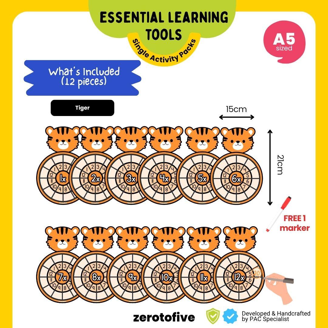 Multiplication Practice Wheels Animal Themed