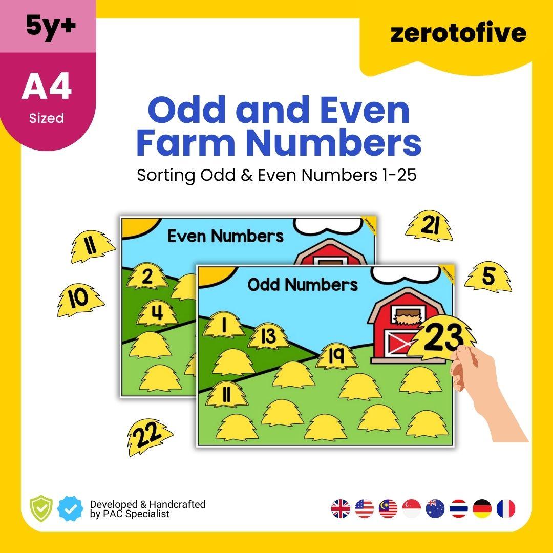 Odd and Even Number Sorting from 1 to 25 Farm Themed