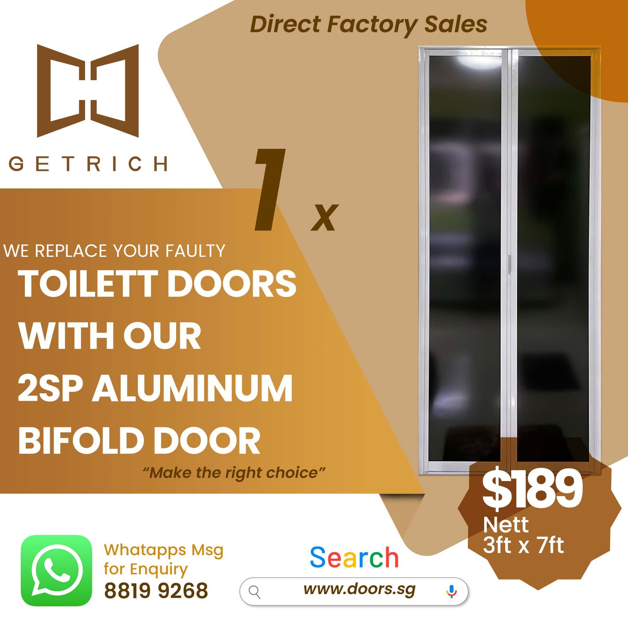 2SP WPC Aluminum Bifold Toilet Door Singapore | Budget and Space Saving | Getrich | 1 Toilet Door Replacement