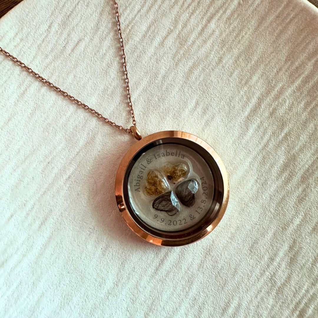 Keepsake Locket | Lucky Clover Heart Shaped Beads| Umbilical cord + Hair Curl