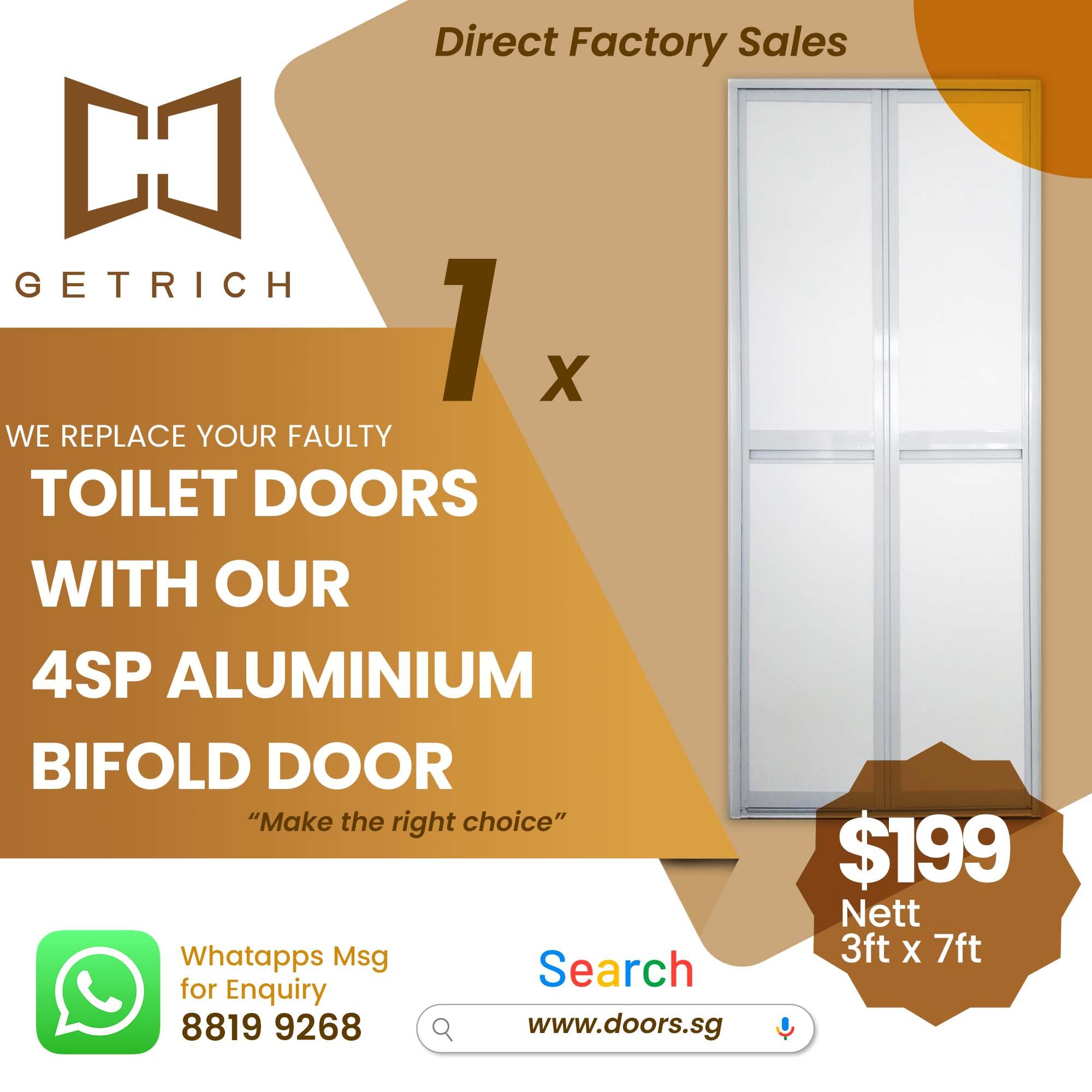 4SP Aluminum Bifold Toilet Door Singapore | Space-Saving & Durable | Getrich | 1 Toilet Door Replacement