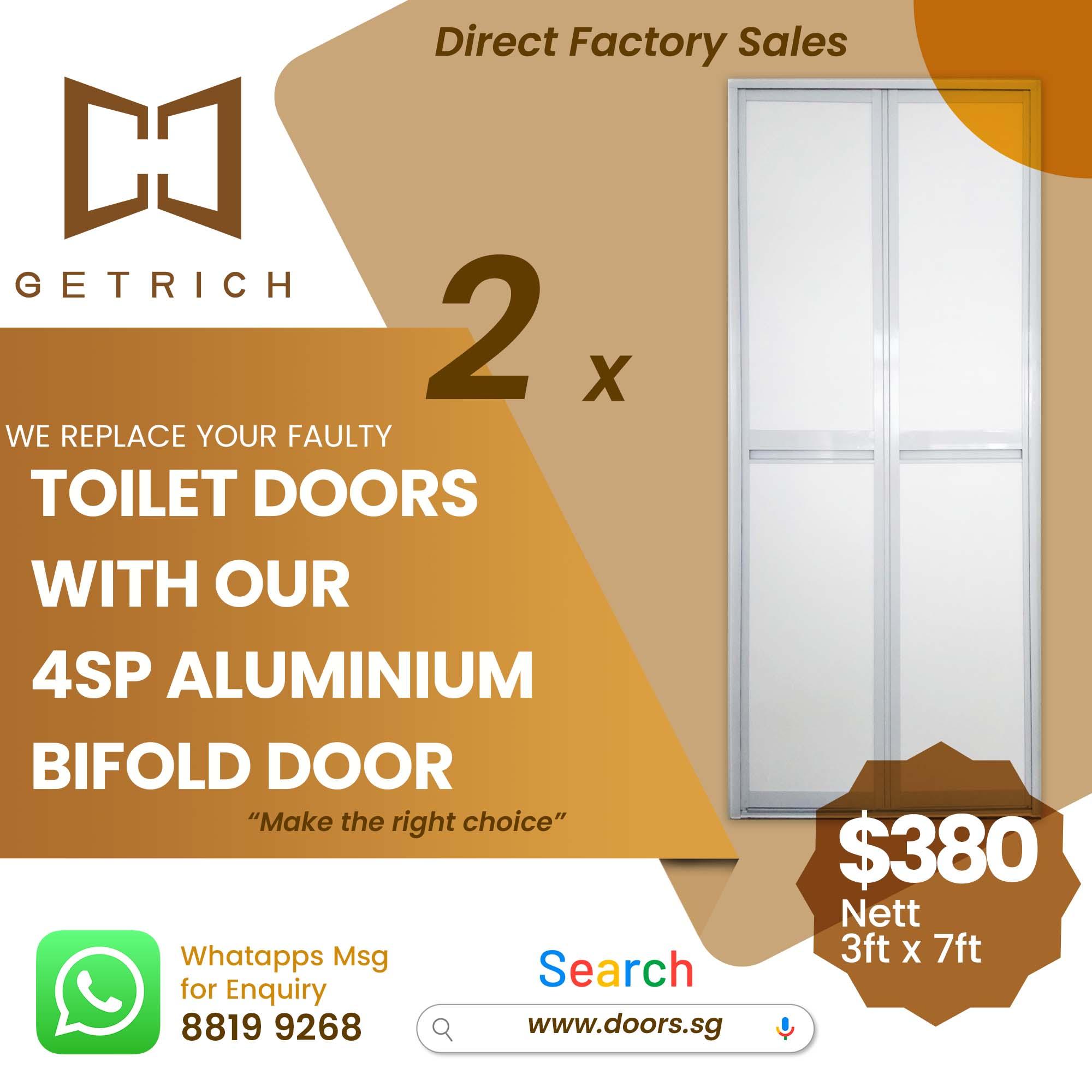 4SP Aluminum Bifold Toilet Door Singapore | Space-Saving & Durable | Getrich | 2 Toilet Doors Replacement