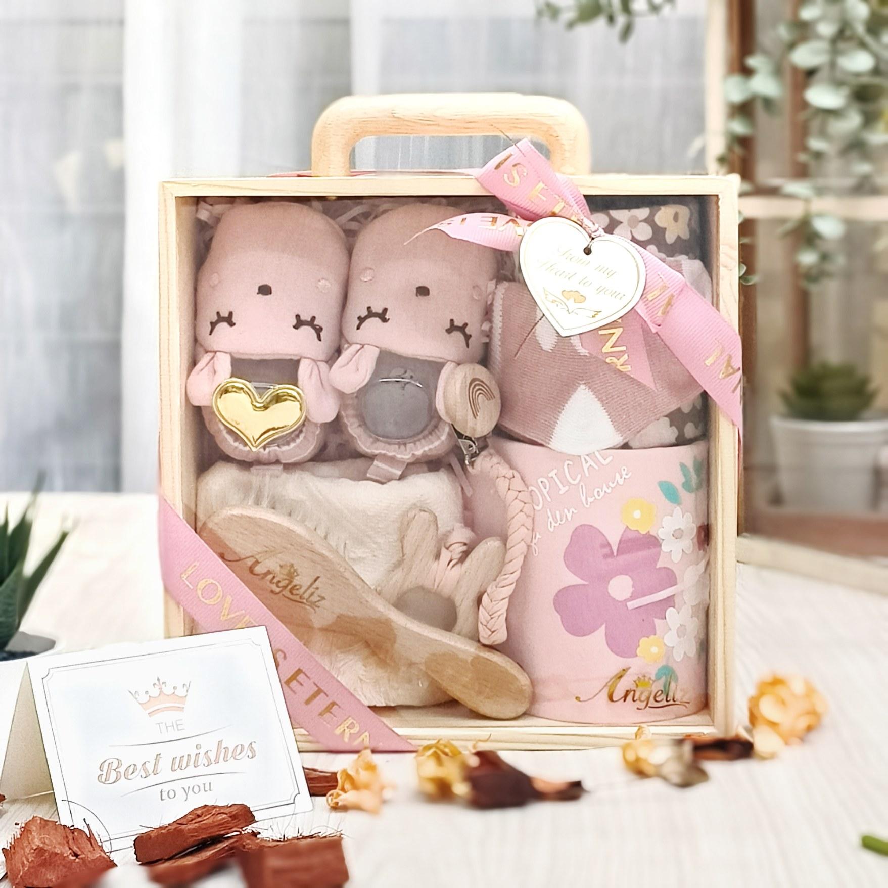Angeliz Lovely Beginner Wooden Baby Hamper Gift Box Pink 10pcs