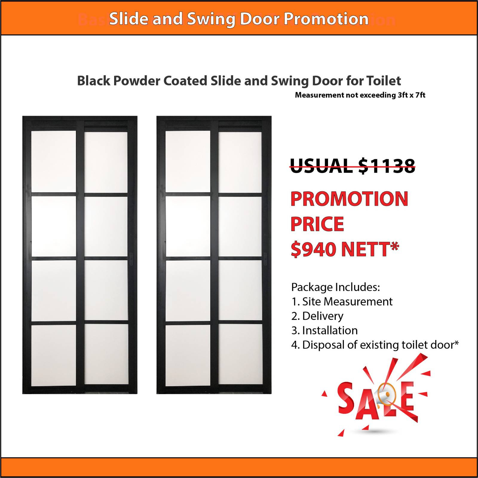 Black Powder Coated Slide and Swing Door x 2