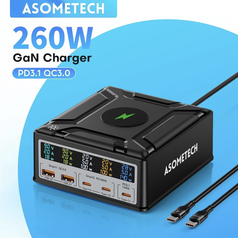260W Gan PD USB Wireless Charger