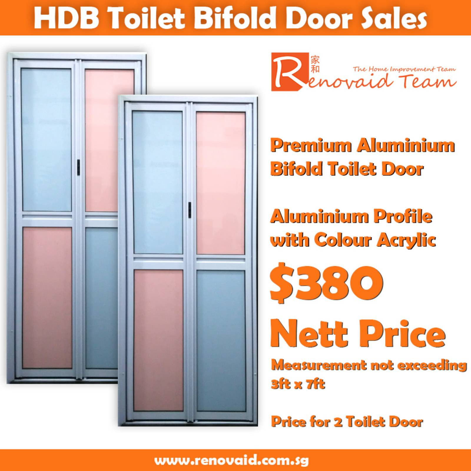 White Powder Coated Premium Aluminium Bifold Toilet Door x 2