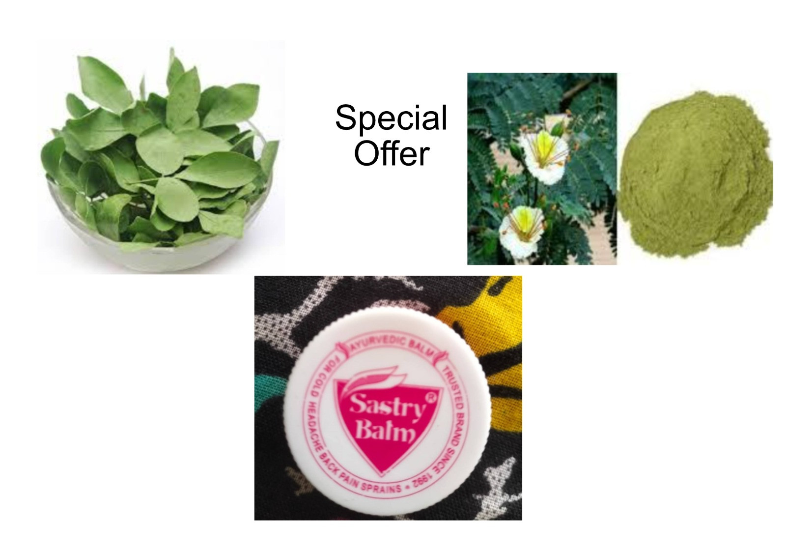 Special  Combo Offer - Bael Leaf (Vilvam Leaf) Powder, 50 gms, Vadganarayan, 50 gms, Sastry Balm Pain Killer
