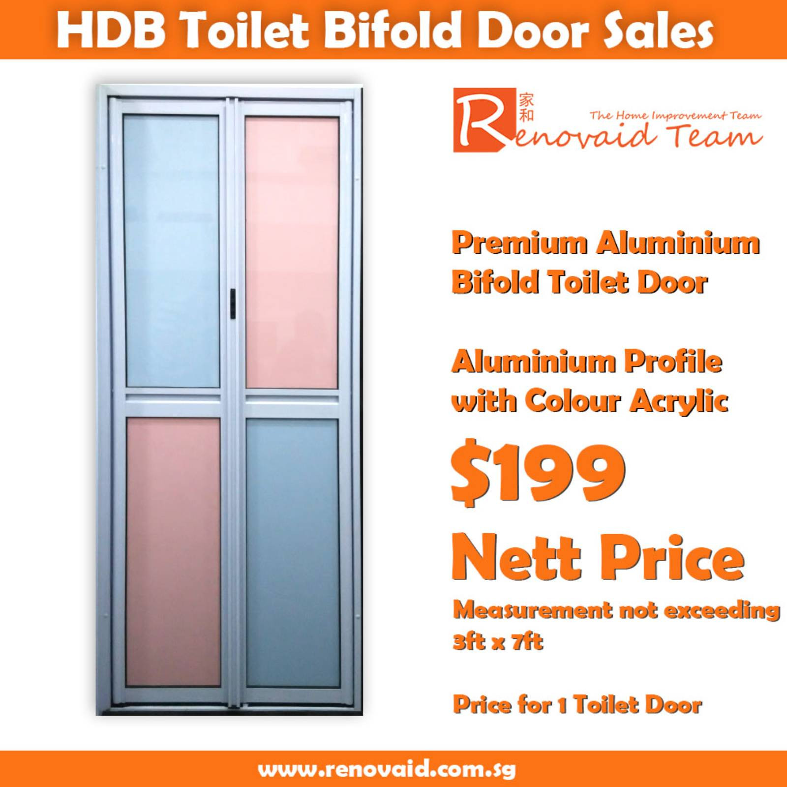 HDB Toilet Door - WPC Premium Aluminum Bifold Door at Direct Factory Price x 1