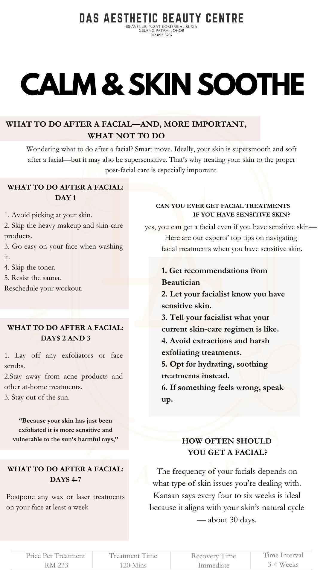 CALM & SKIN SOOTHE FACIAL TREATMENT ALA CARTE