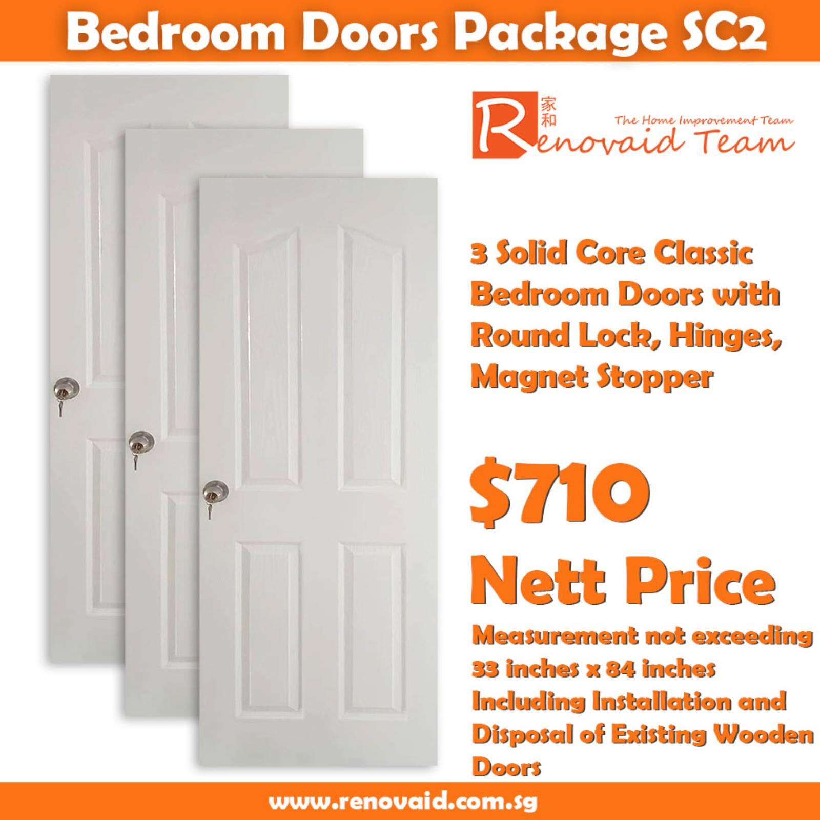 HDB Bedroom Doors – Classic Doors for bedrooms (Solid Core) x 3