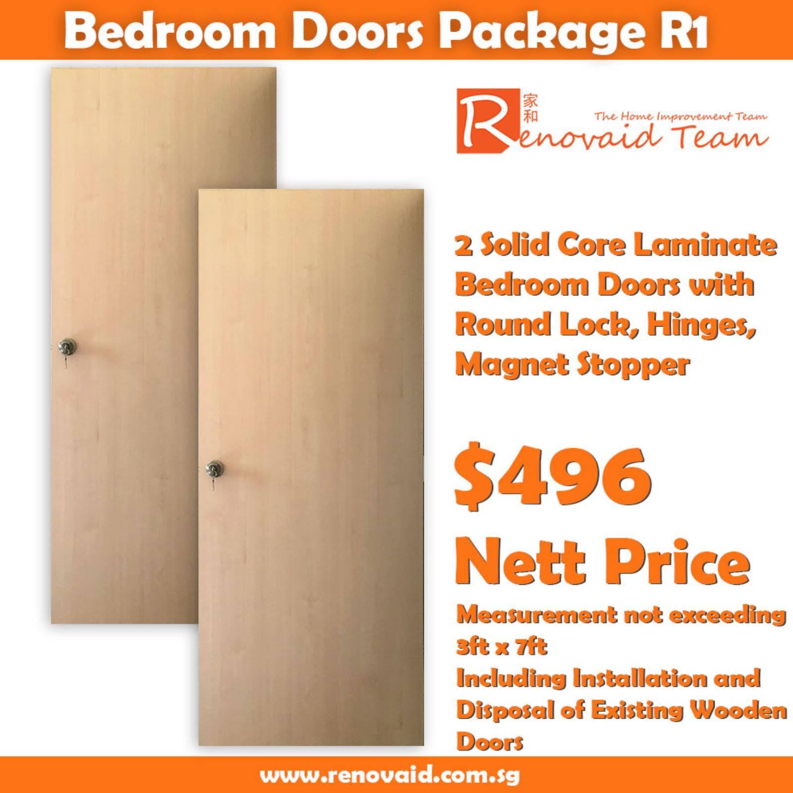 HDB Bedroom Doors – Laminate Plywood for bedrooms (Solid Core) x 2 with round lock