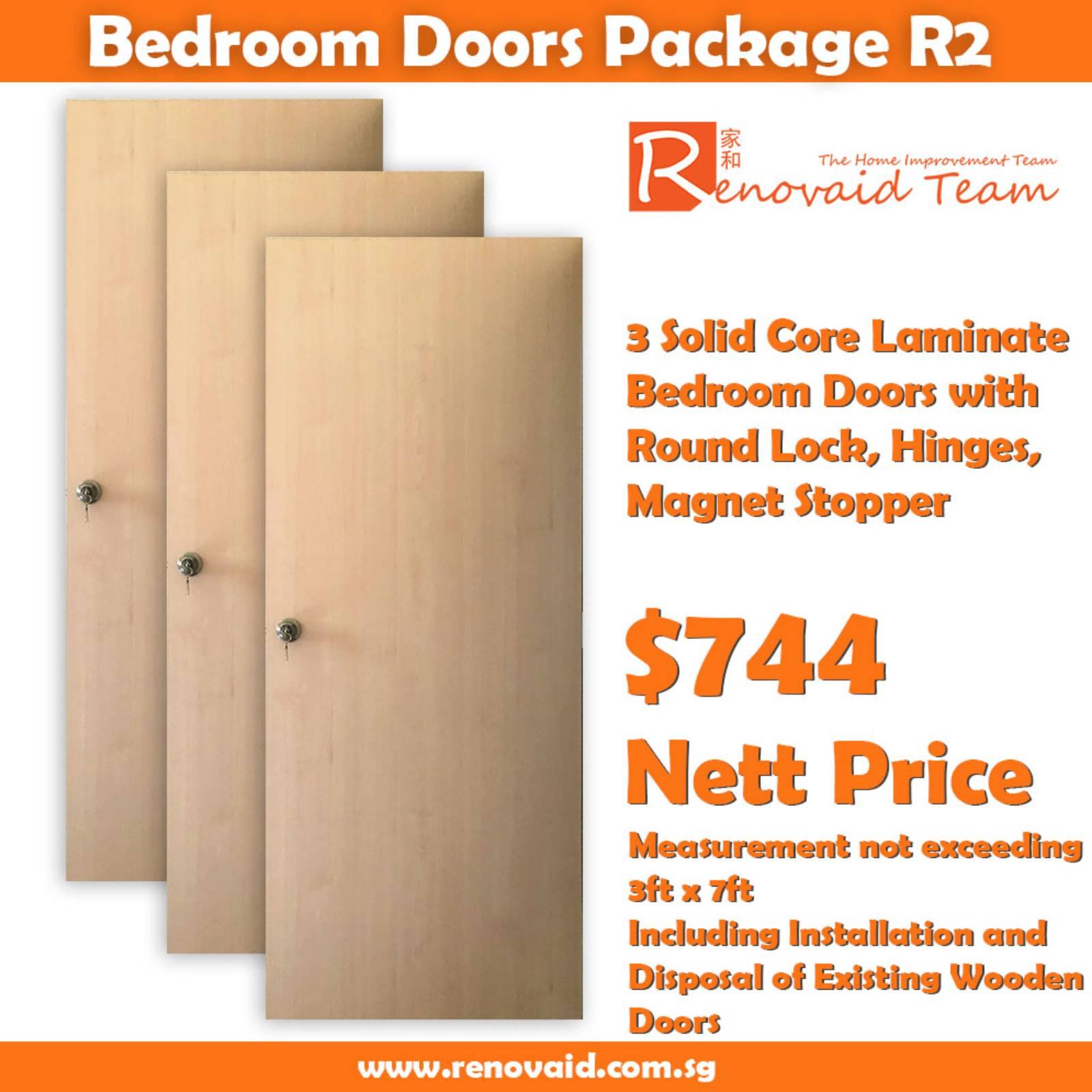 HDB Bedroom Doors – Laminate Plywood for bedrooms (Solid Core) x 3 with round lock