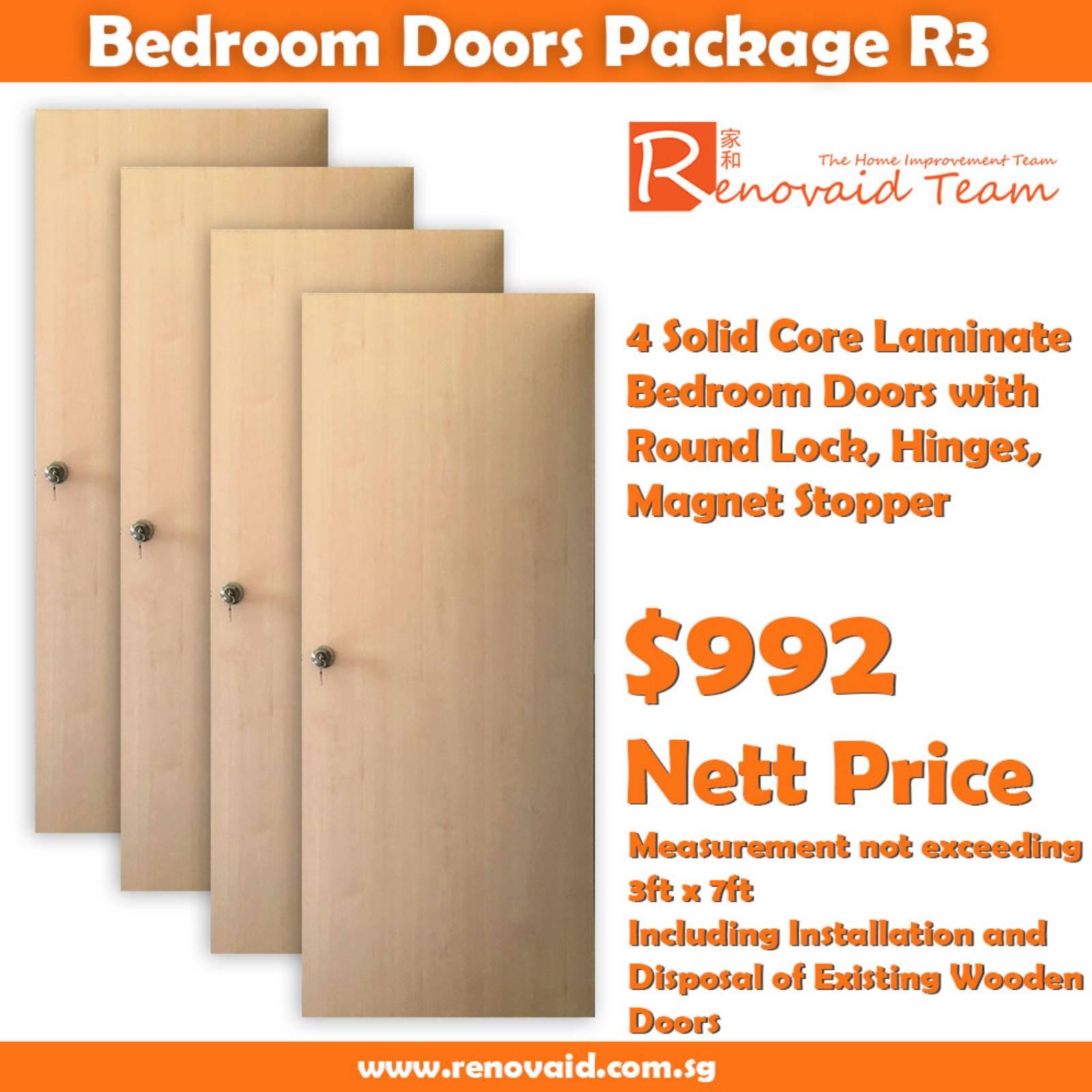 HDB Bedroom Doors – Laminate Plywood for bedrooms (Solid Core) x 4 with round lock