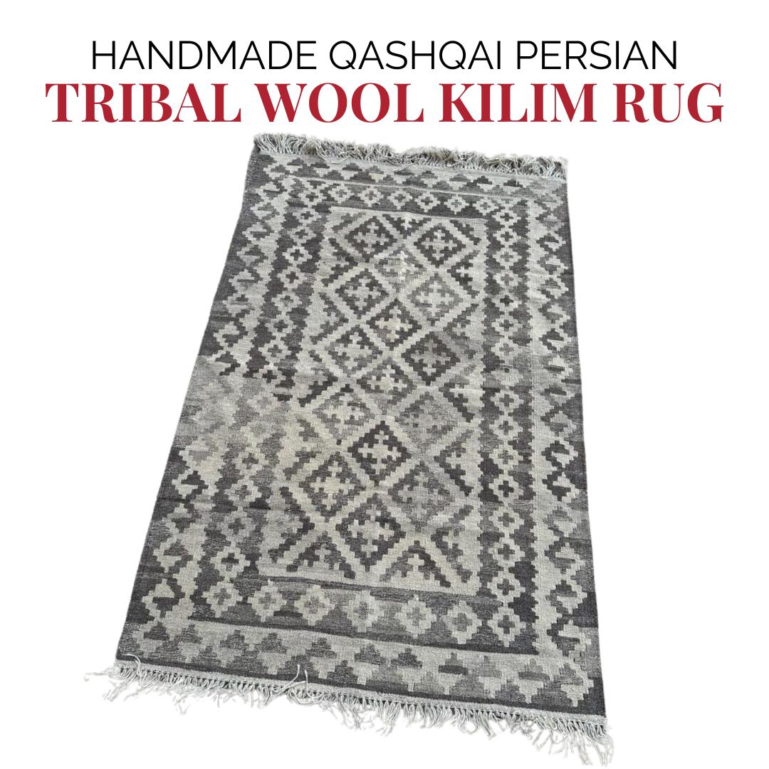 Handmade Qashqai Persian Tribal Wool Kilim Rug