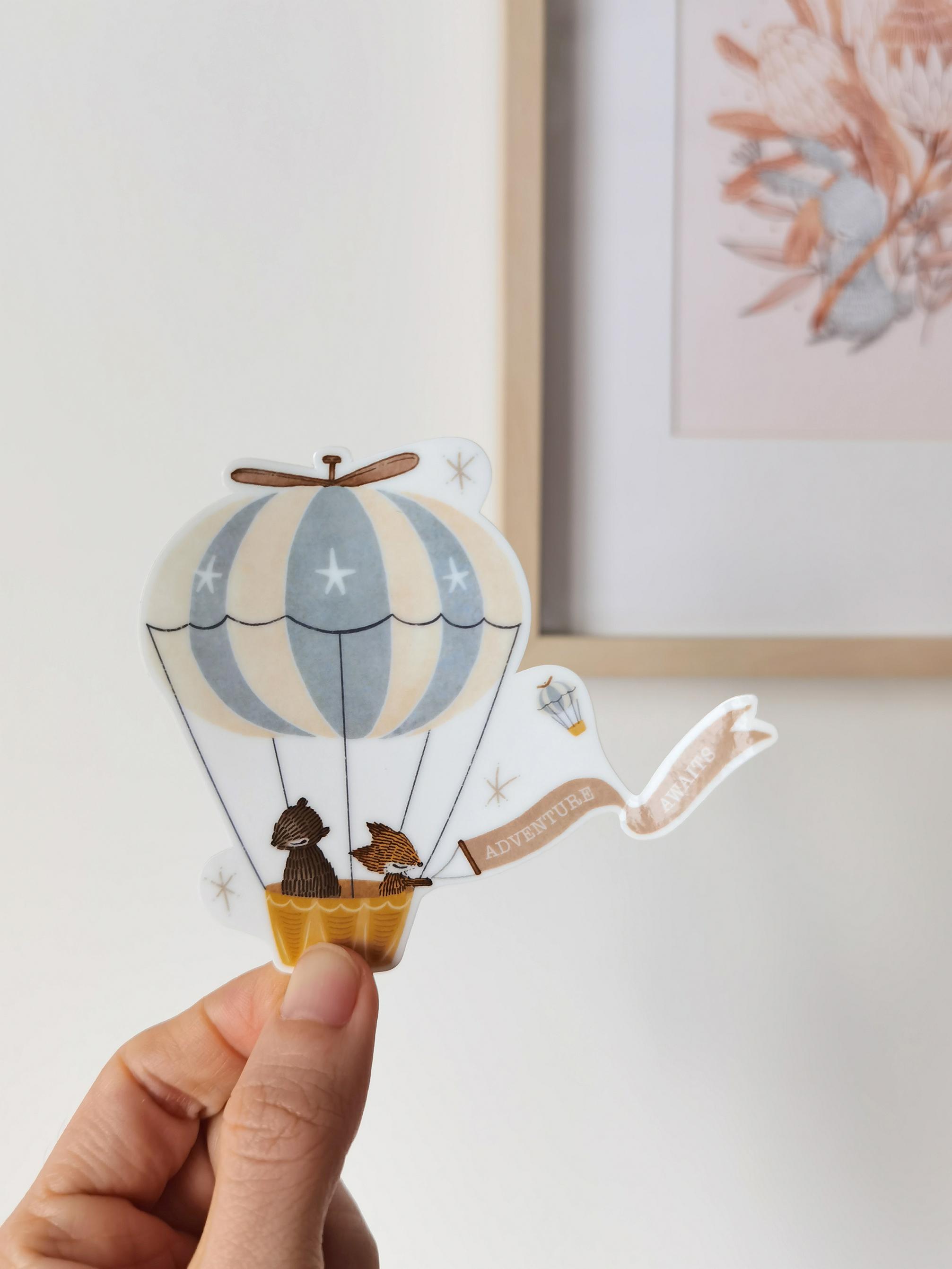 Adventure Awaits, Hot Air Balloon - Waterproof Sticker