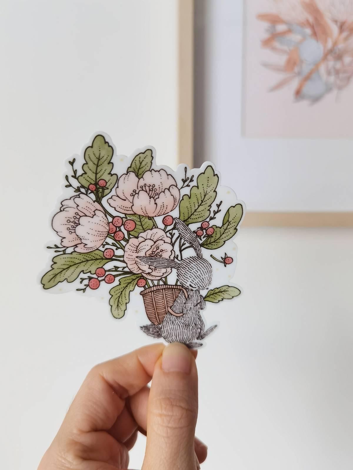 Rabbit's Blooming Basket - Waterproof Sticker