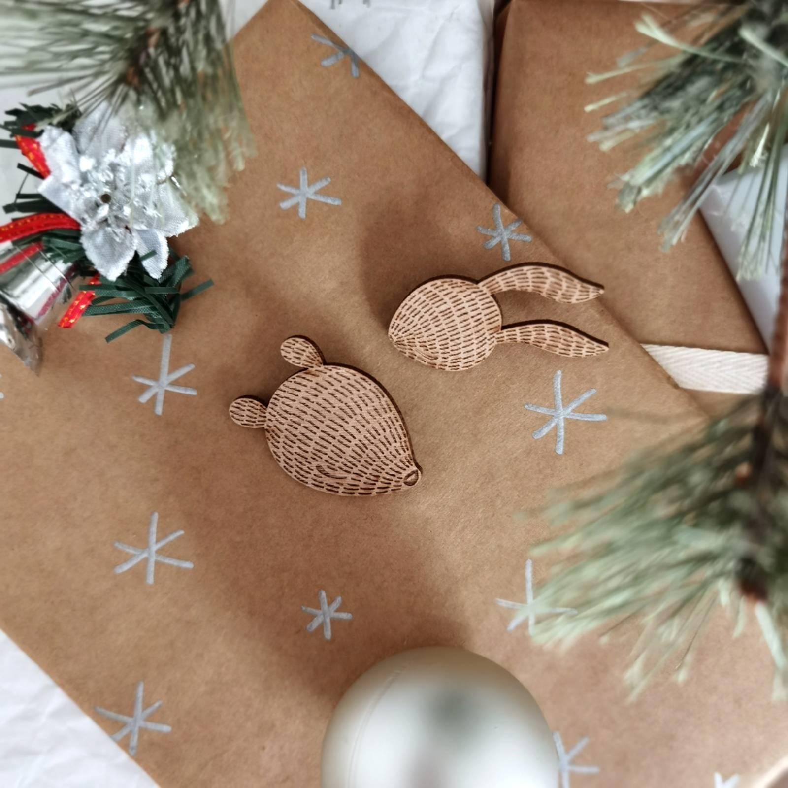 Bear & Rabbit - Laser Engraved Wooden Pin (Large)