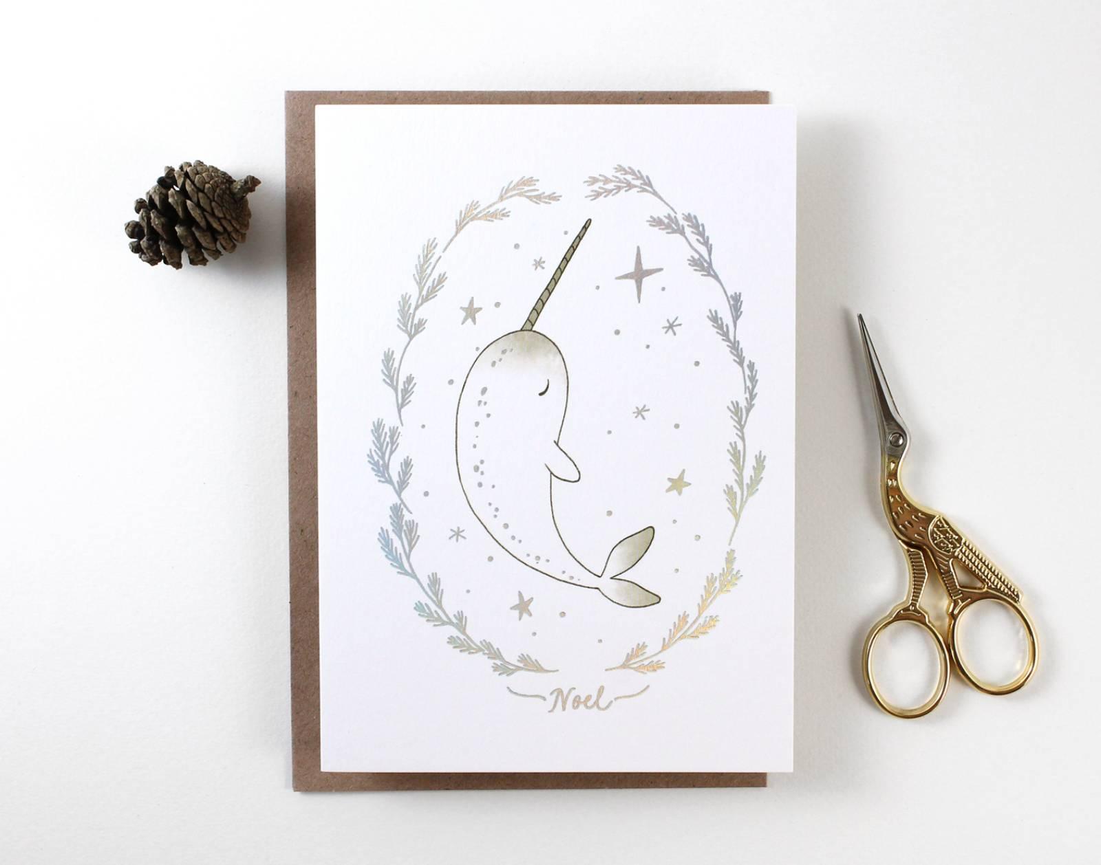 Narwhal Noel - Holographic Foil Christmas Greeting Card