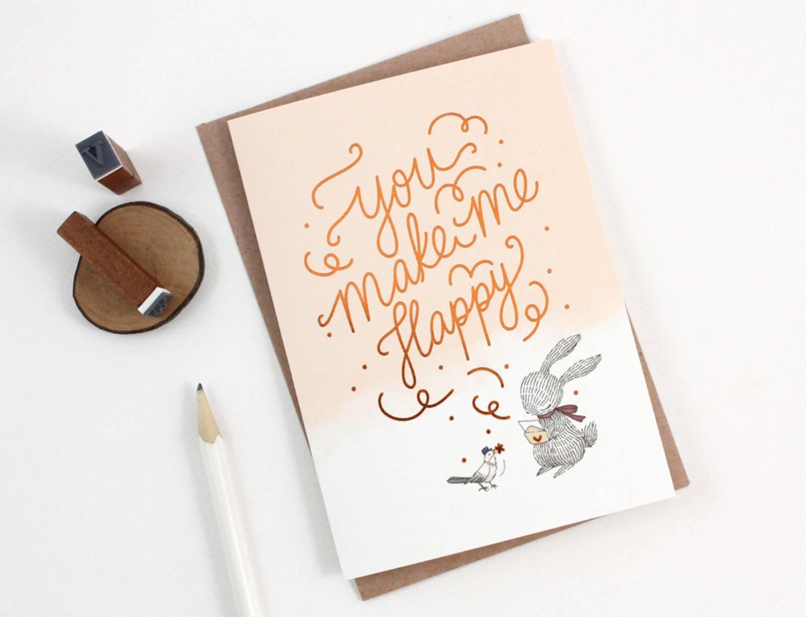 You Make Me Happy, Rabbit - Copper Foil Greeting Card