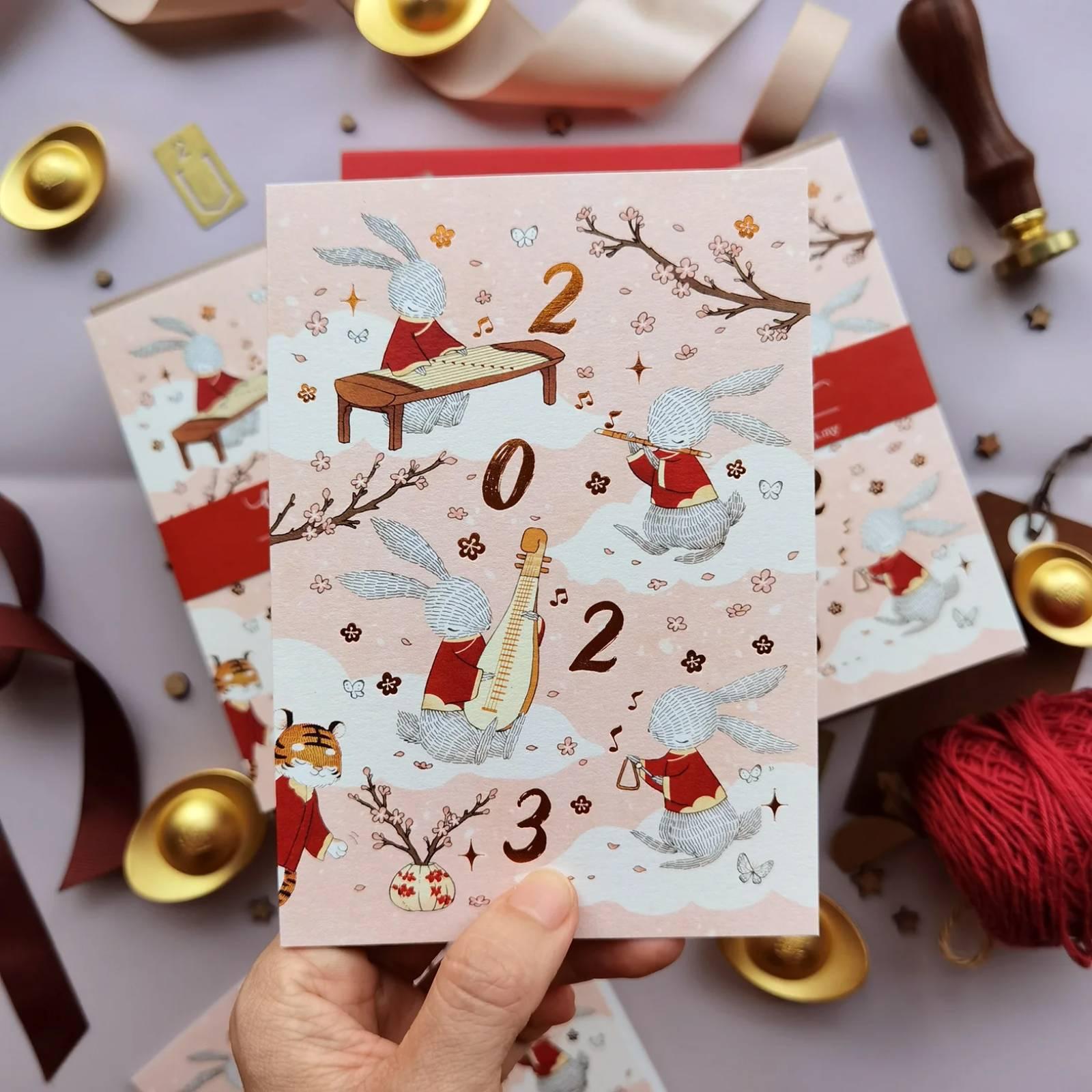 Special Edition CNY Card - Rabbit Year 2023 - Copper Foil Greeting Card