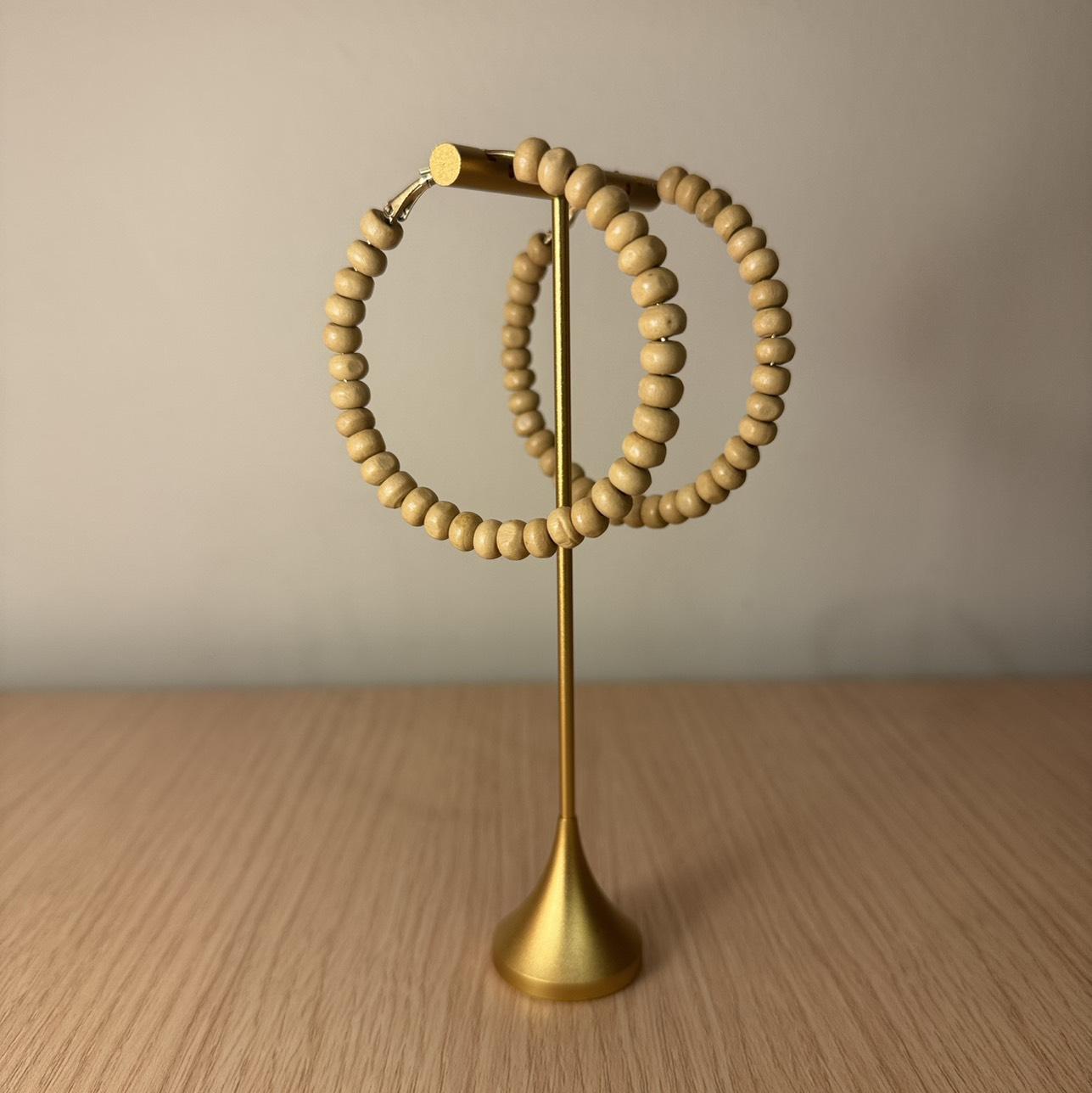 Wooden Beaded Hoop Earrings