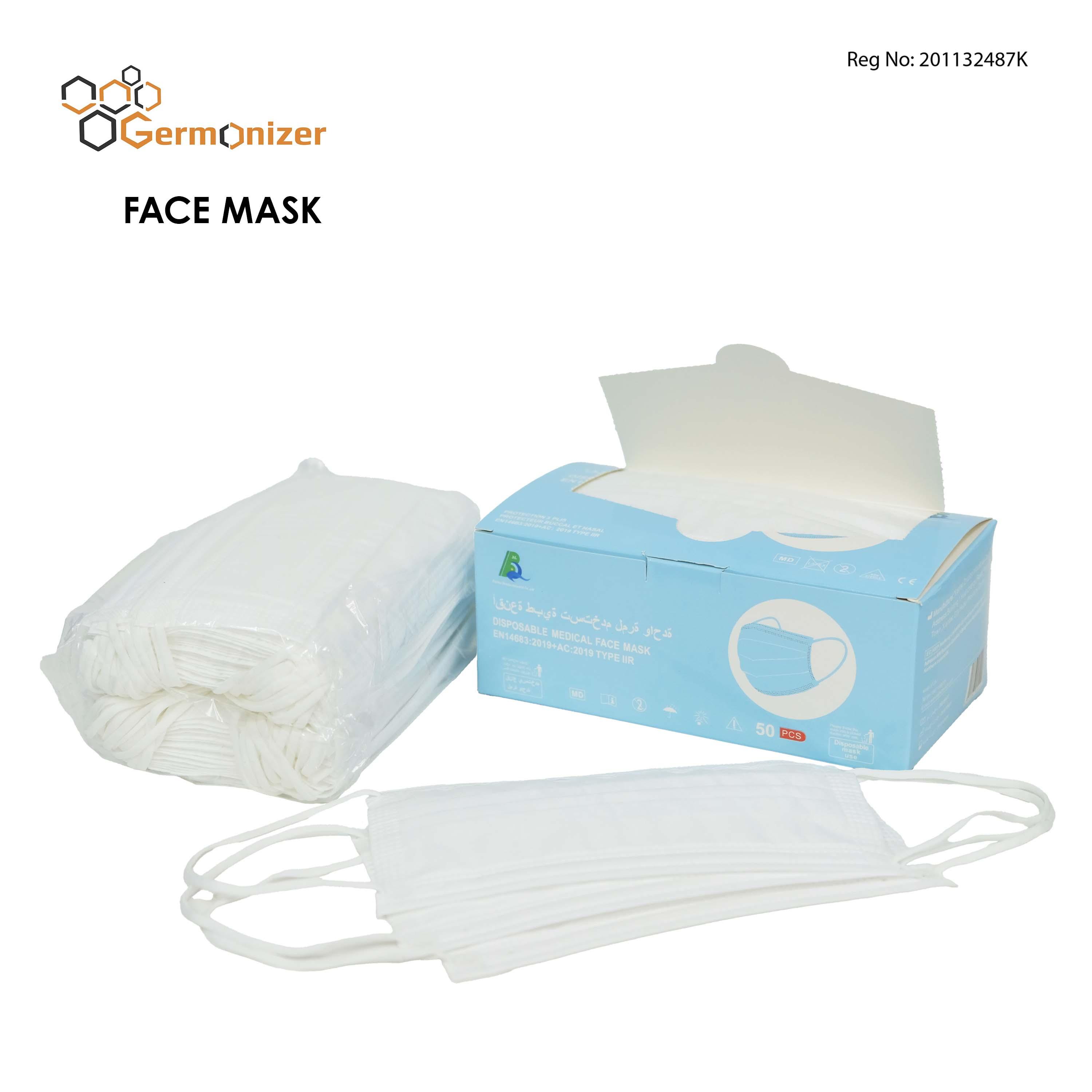 Face Mask 3 Layers White Disposable Surgical Face Mask with Nose Clip 50 pcs